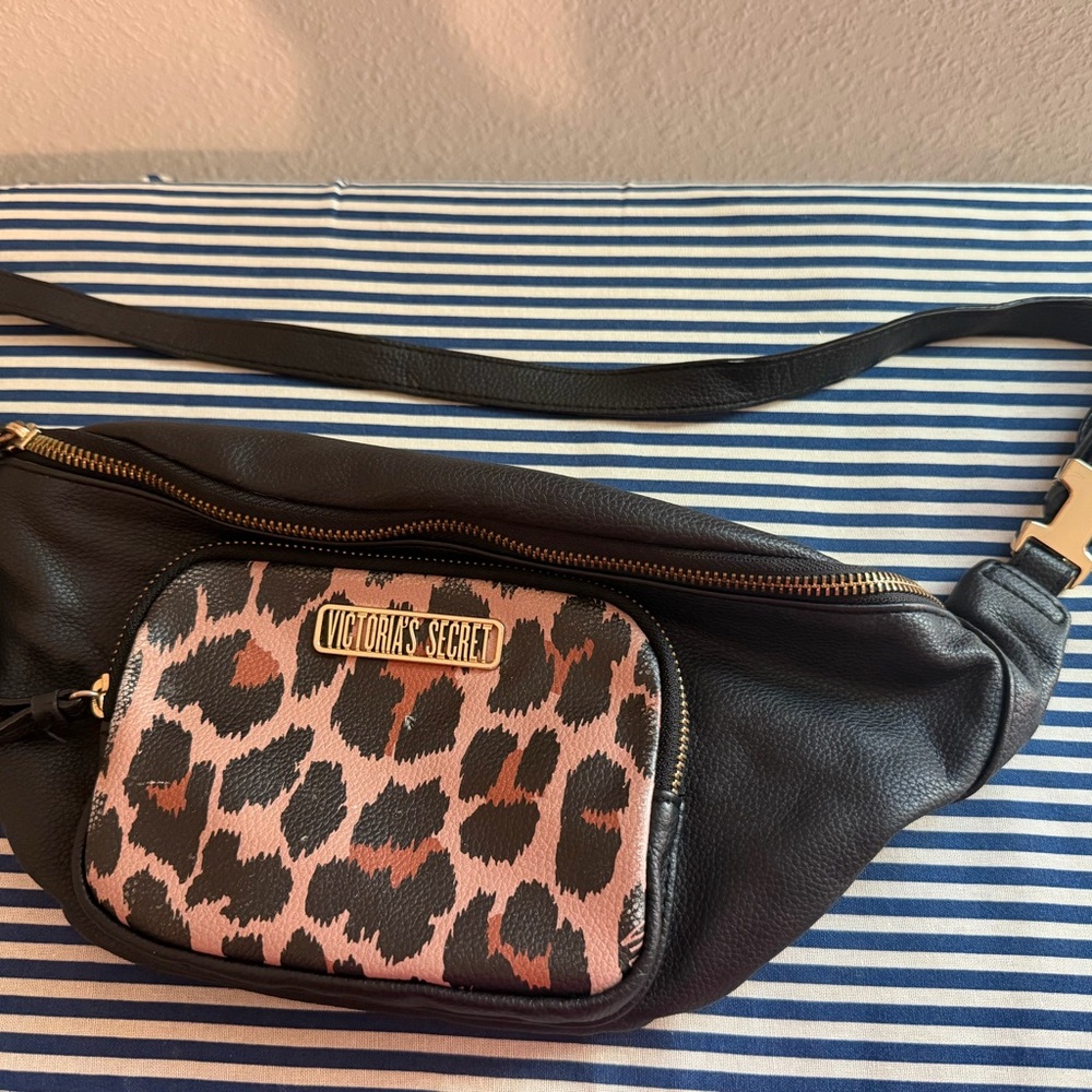 Victoria's Secret Black and Pink Leopard Crossbody Bag adjustable strap